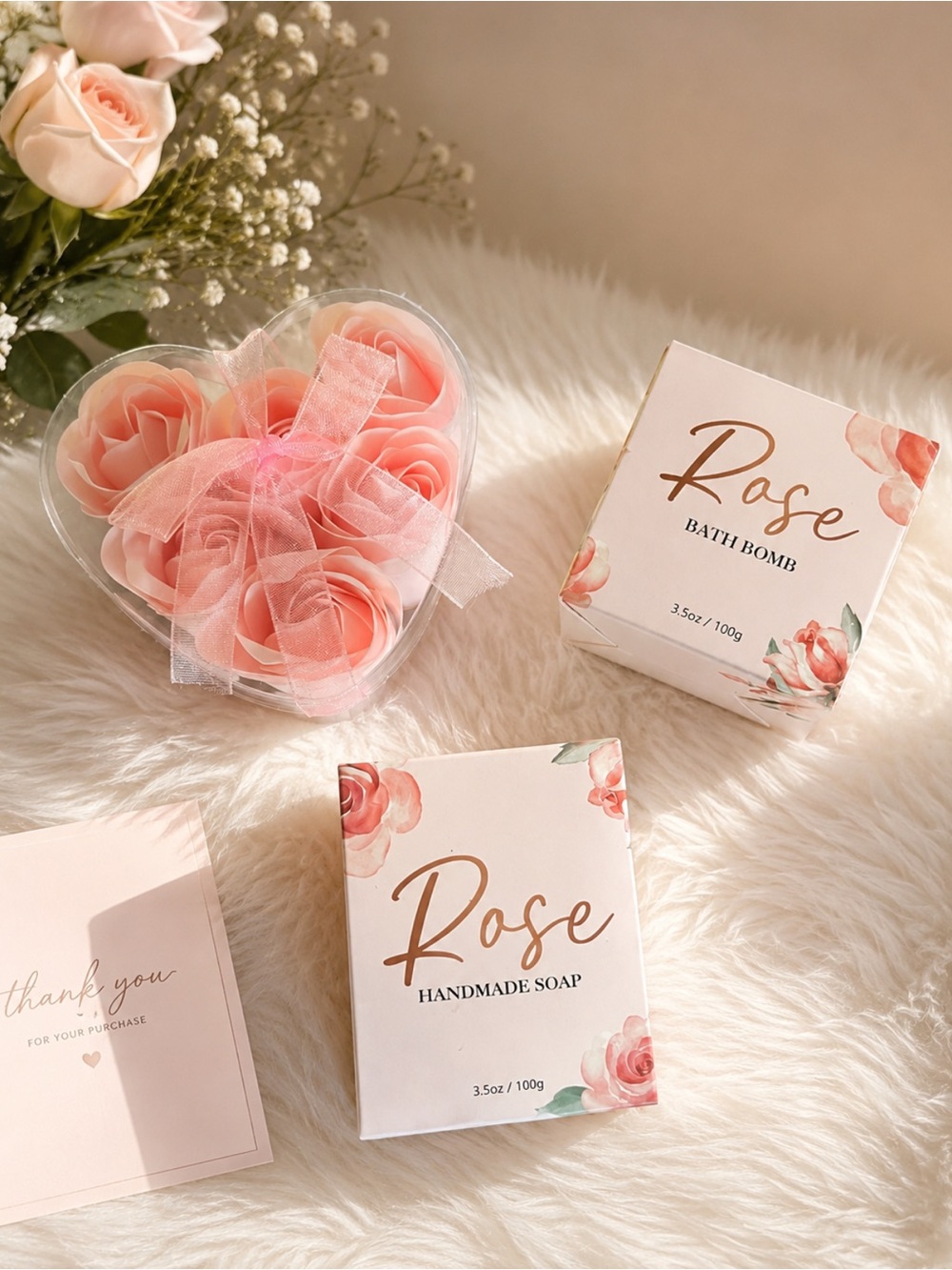 Rose Soap and Rose Bath Bomb with Soap Rose Petals